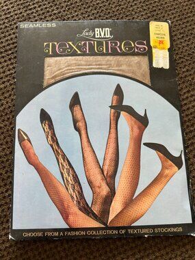 Lady BVD Textured Seamless Nylon Stockings Charcoal Brown Size 10 Vintage Hosier
